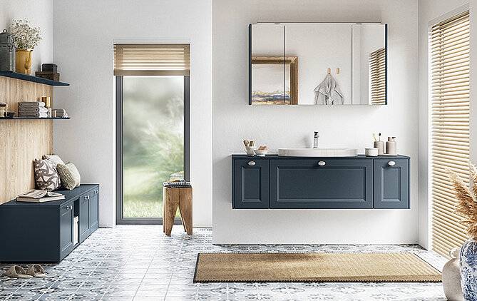 Meuble de salle de bain bleu rétro à Brioude 